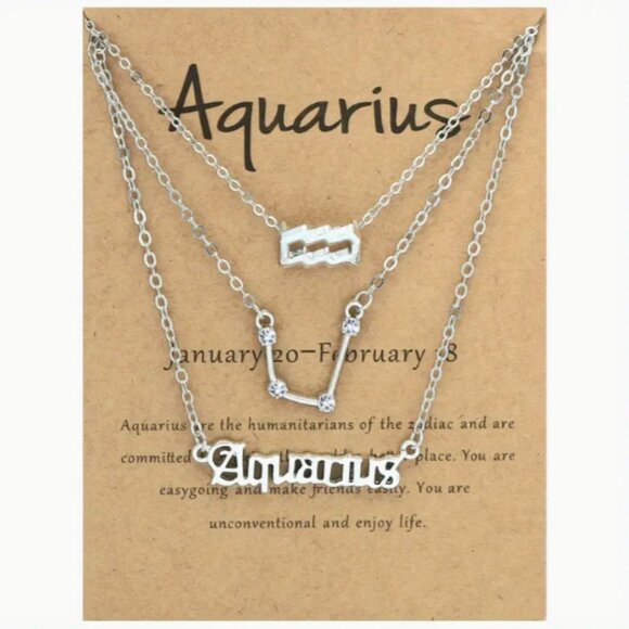 ๐50% OFF/3+...โ 3 pc Aquarius link chain layered necklace set (Silver tone) - Picture 1 of 5